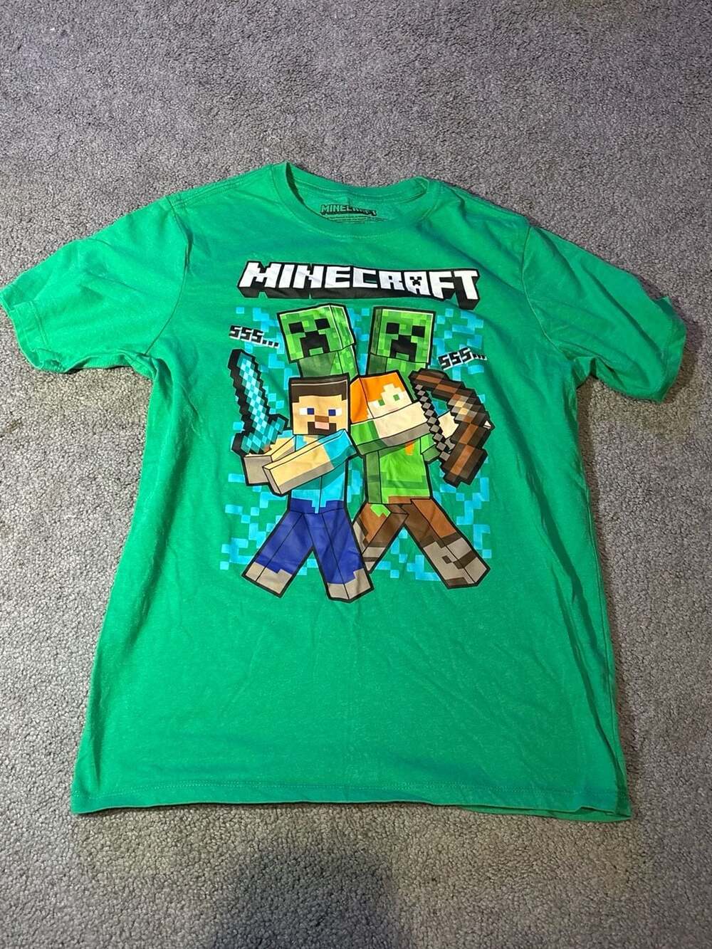 Minecraft Boys Kids 2XL (18) Character Heads & Creeper Graphic Tee Green T-Shirt